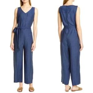Eileen Fisher organic linen jumpsuit Navy Blue Sz SP W/ Belted Relaxed Leg Comfy